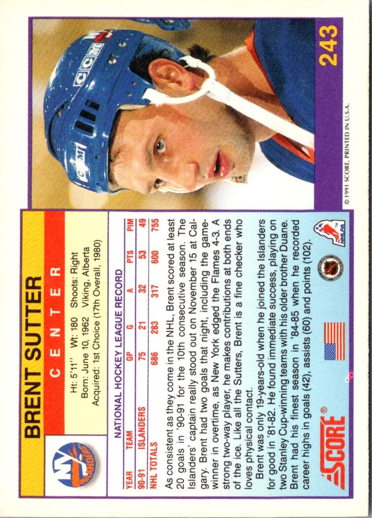 1991 Score American Brent Sutter