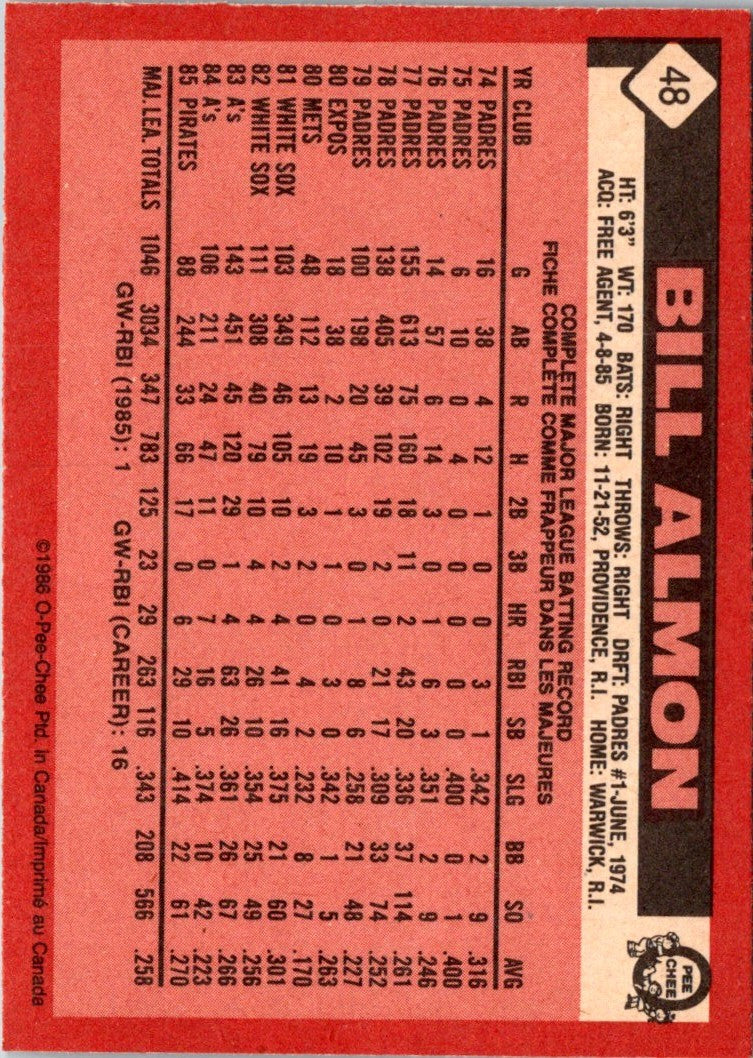 1986 O-Pee-Chee Bill Almon