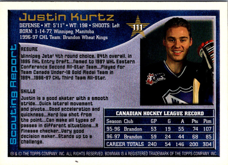 1997 Bowman CHL Justin Kurtz