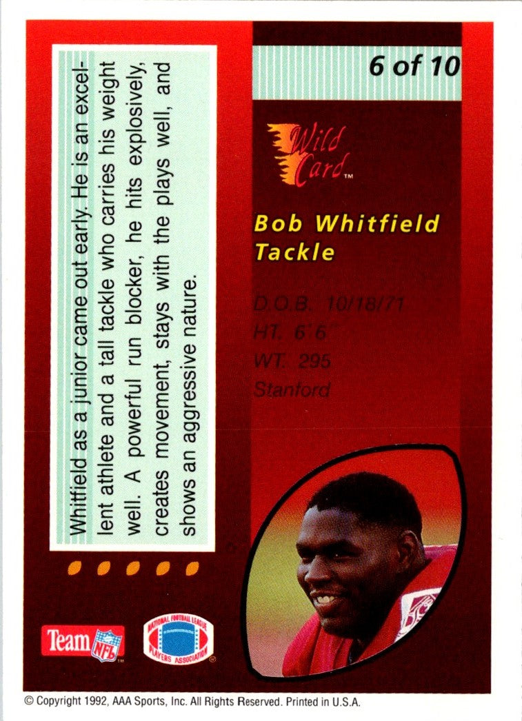 1992 Wild Card Red Hot Rookies Gold Bob Whitfield