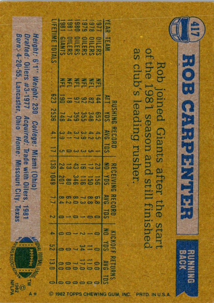 1982 Topps Rob Carpenter