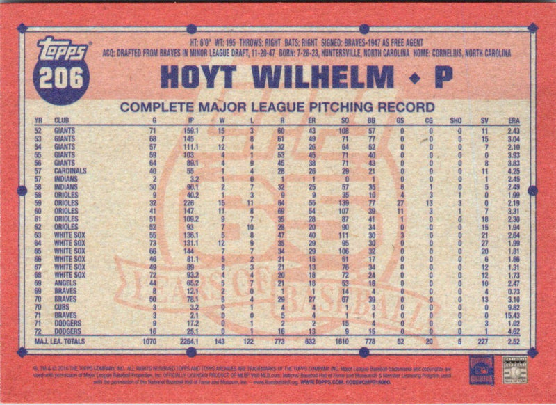 2016 Topps Archives Hoyt Wilhelm