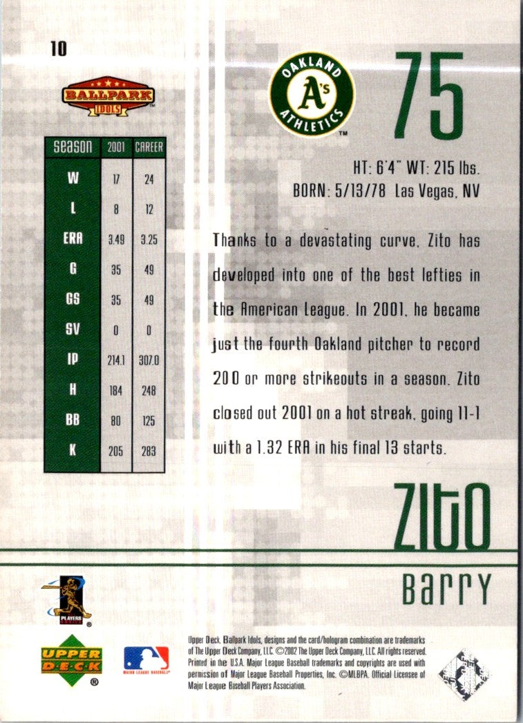 2002 Upper Deck Ballpark Idols Barry Zito