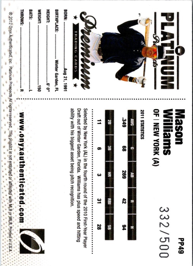 2012 Onyx Platinum Prospects Mason Williams