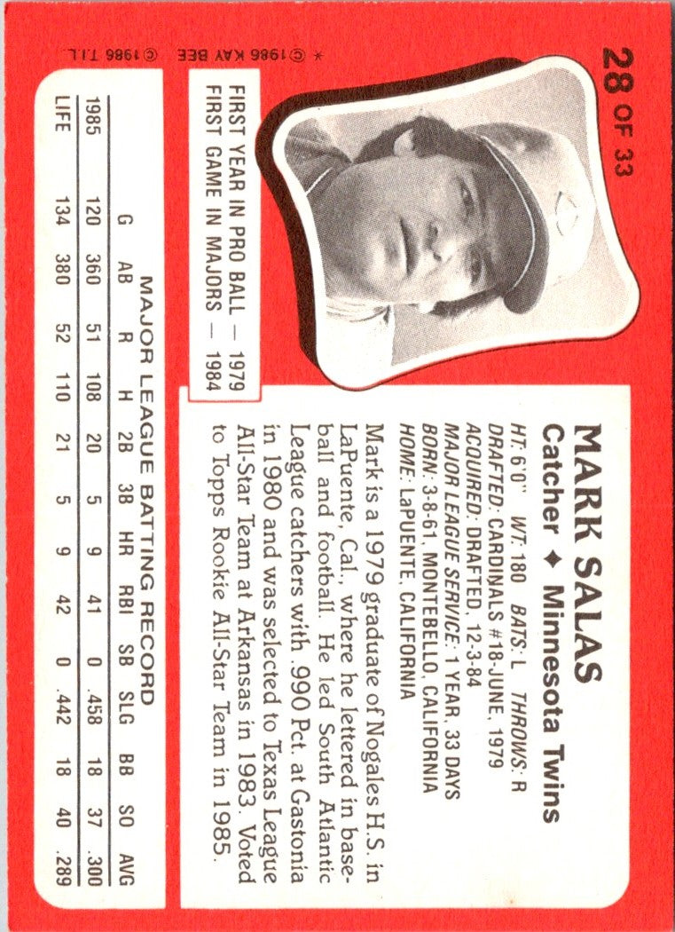 1986 Topps Kay-Bee Young Superstars of Baseball Mark Salas