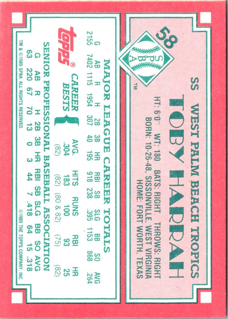 1989 Topps Senior League Toby Harrah