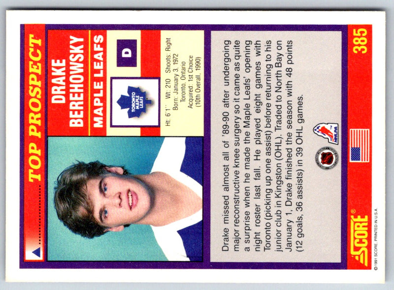 1991 Score American Drake Berehowsky