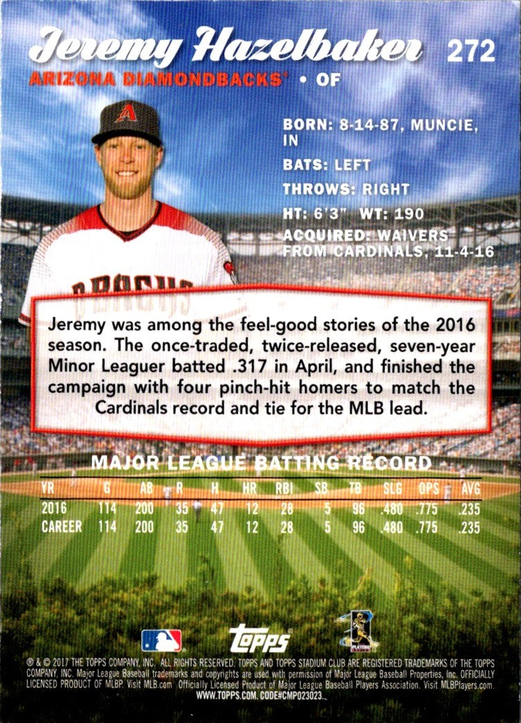 2017 Stadium Club Jeremy Hazelbaker