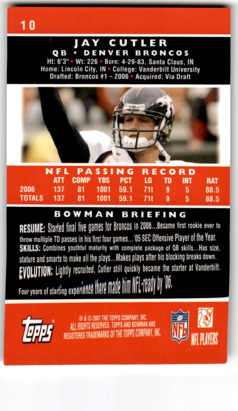 2007 Bowman Orange Jay Cutler
