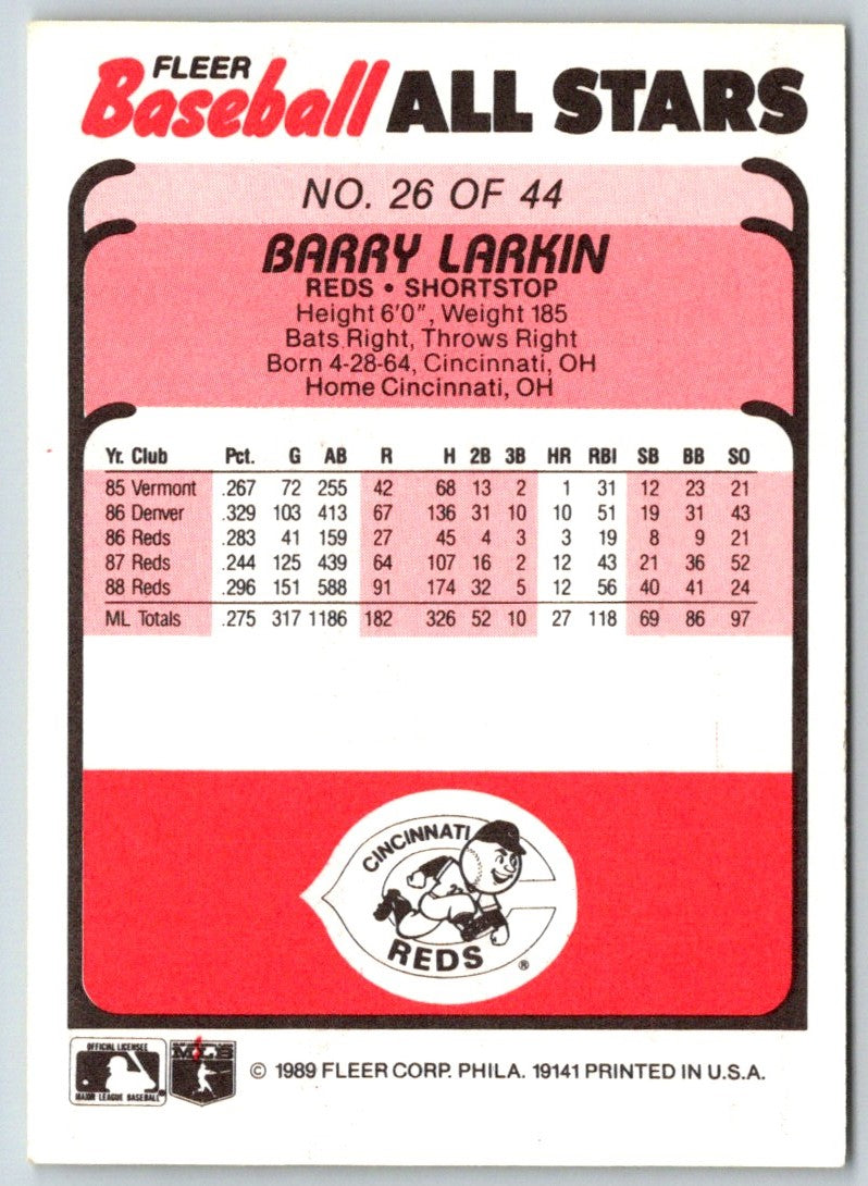 1989 Fleer Baseball All-Stars Barry Larkin