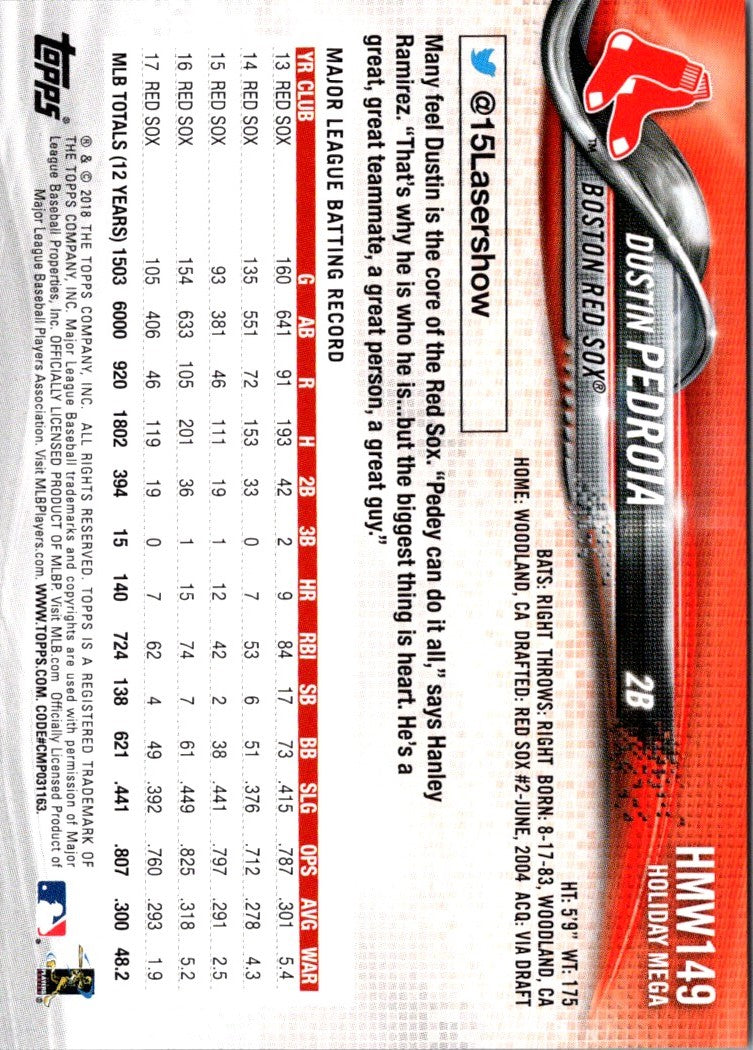 2018 Topps Holiday Dustin Pedroia