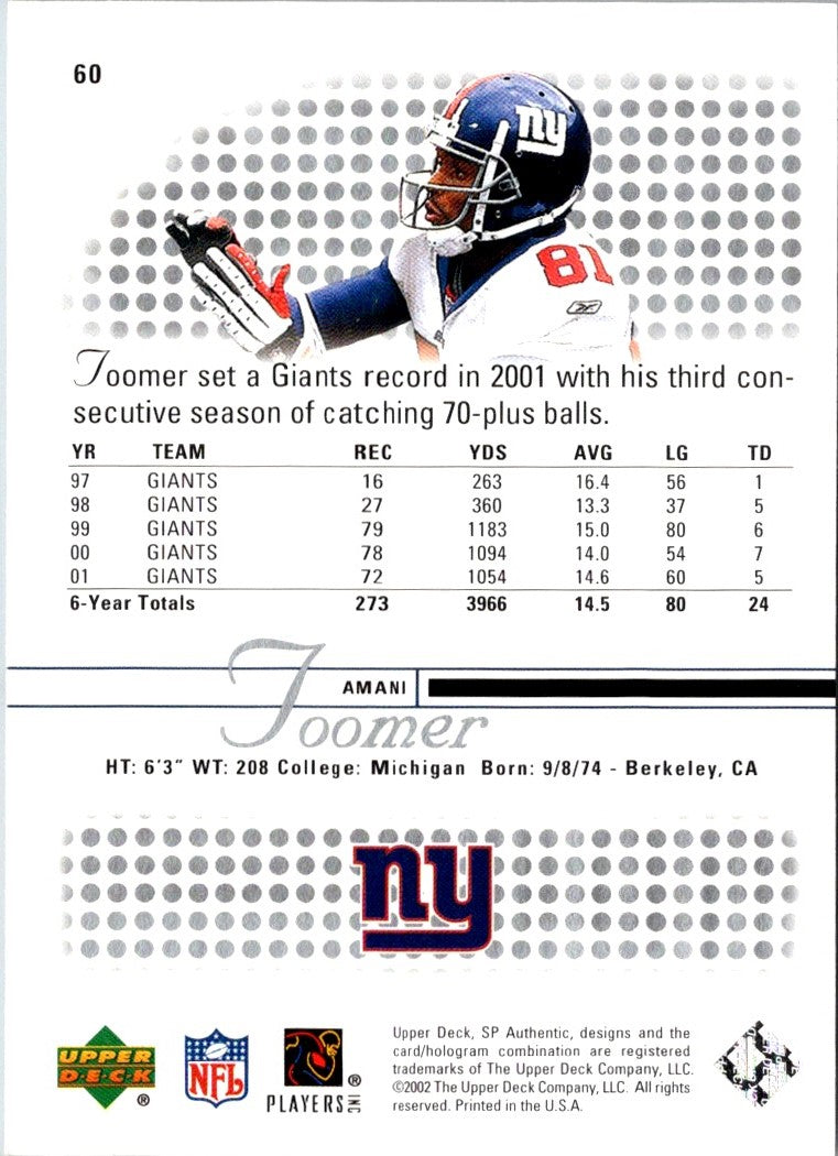 2001 Upper Deck Pros & Prospects Amani Toomer