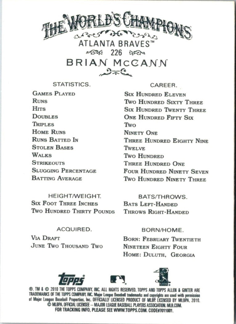2010 Topps Allen & Ginter Brian McCann