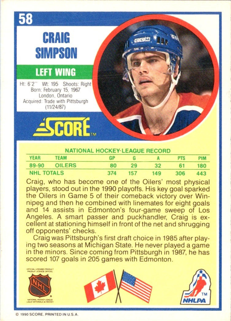 1990 Score Craig Simpson