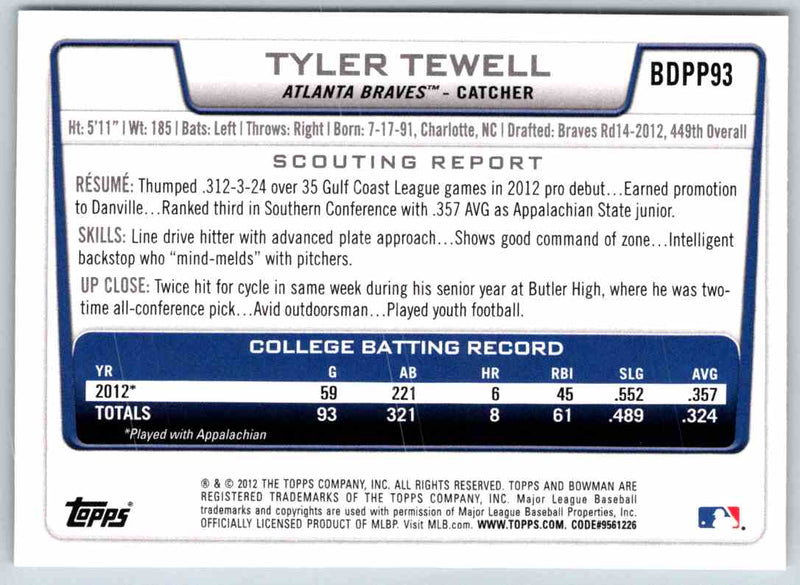 2012 Bowman Tyler Tewell