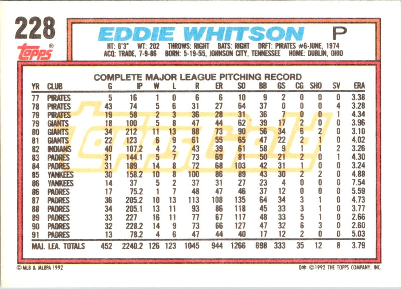 1992 Topps Gold Winners Eddie Whitson