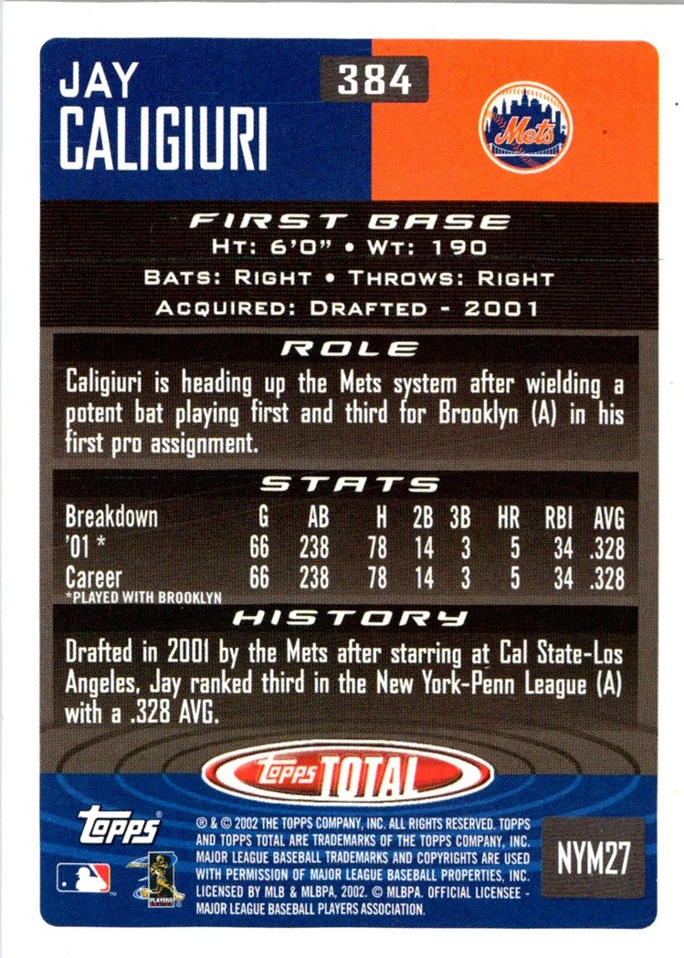 2002 Topps Total Jay Caligiuri