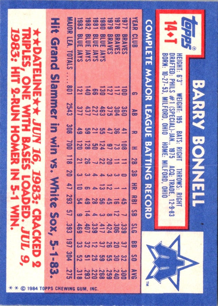 1984 Topps Traded Barry Bonnell