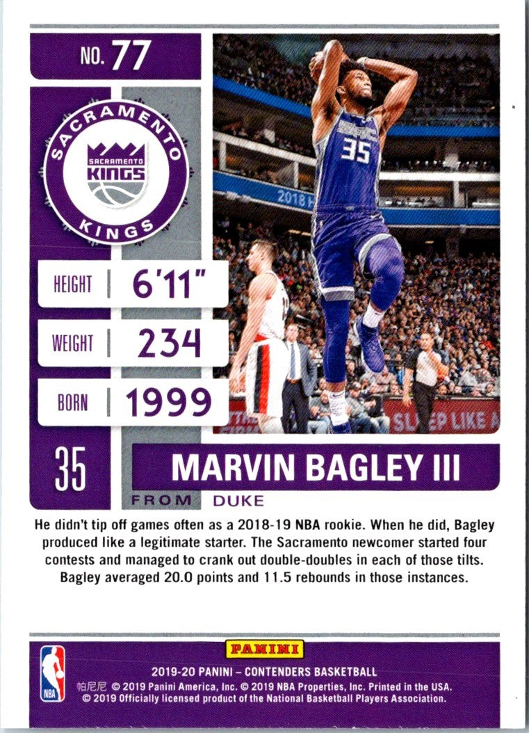 2019 Panini Contenders Marvin Bagley III