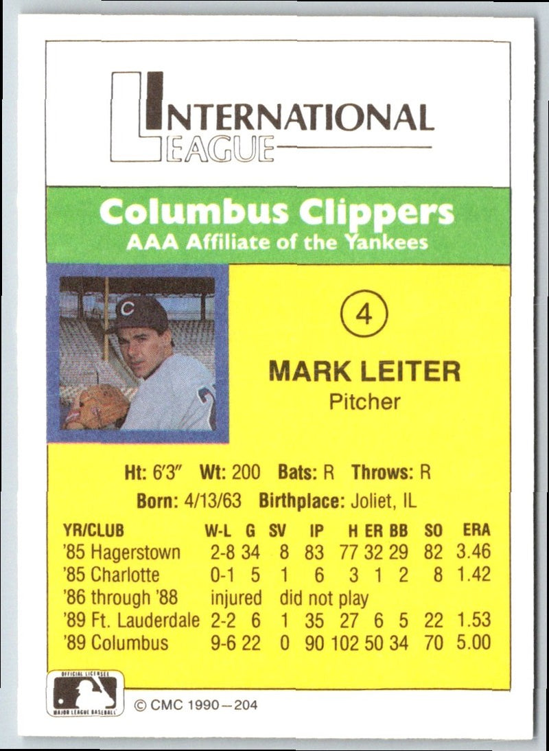 1990 CMC Columbus Clippers Mark Leiter