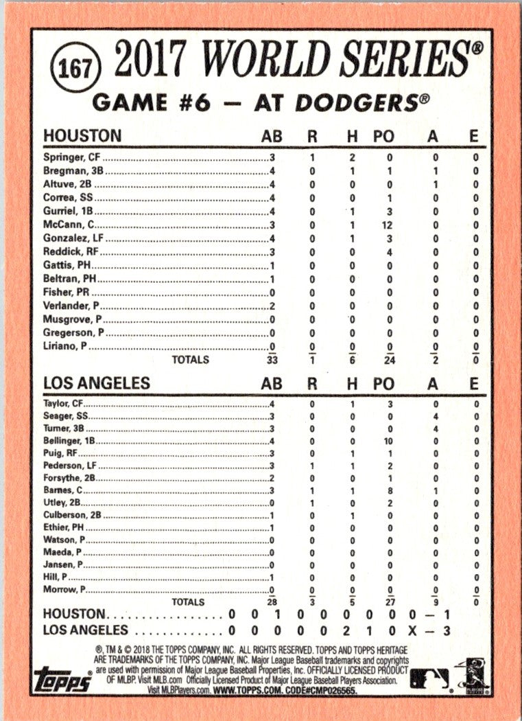 2018 Topps Heritage 50th Anniversary Buybacks World Series Game 6 Tiger 10-Run Inning Ties Mark