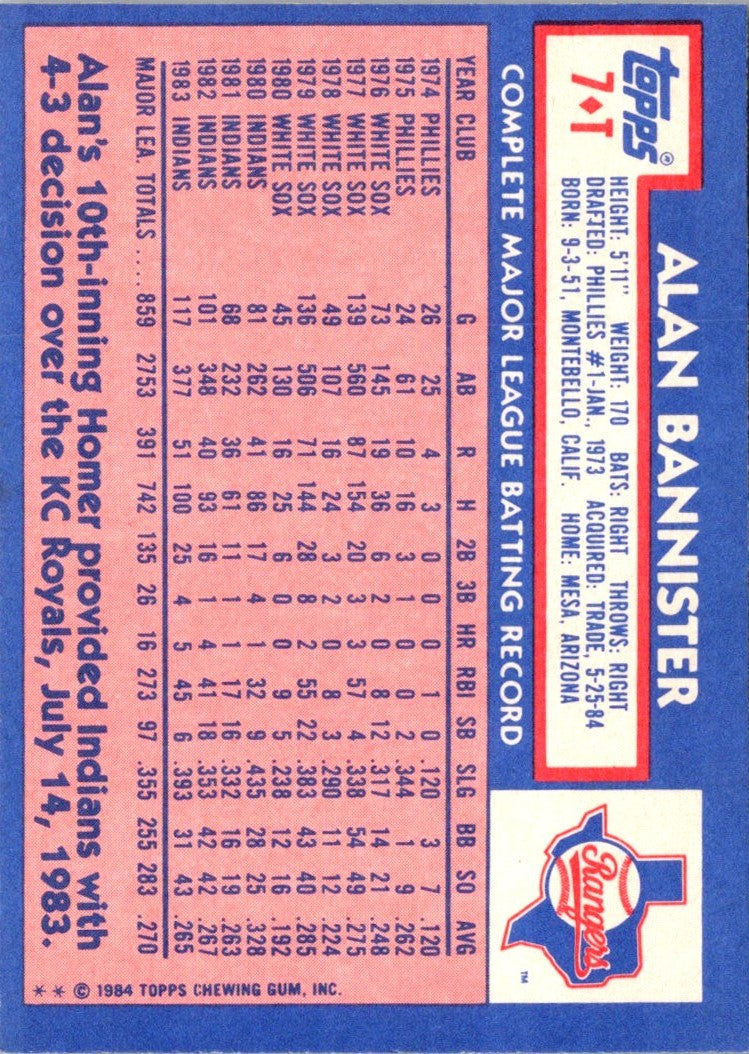 1984 Topps Traded Alan Bannister