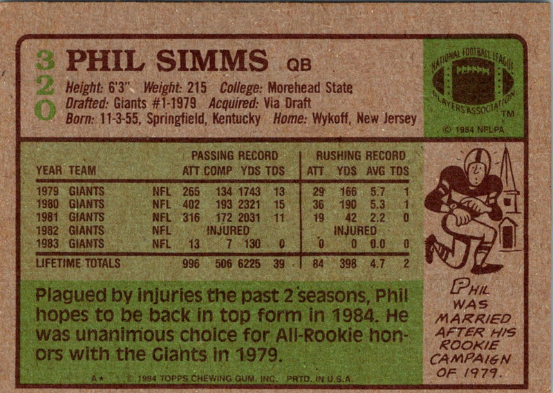 1984 Topps Phil Simms