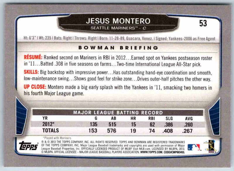 2013 Bowman Jesus Montero