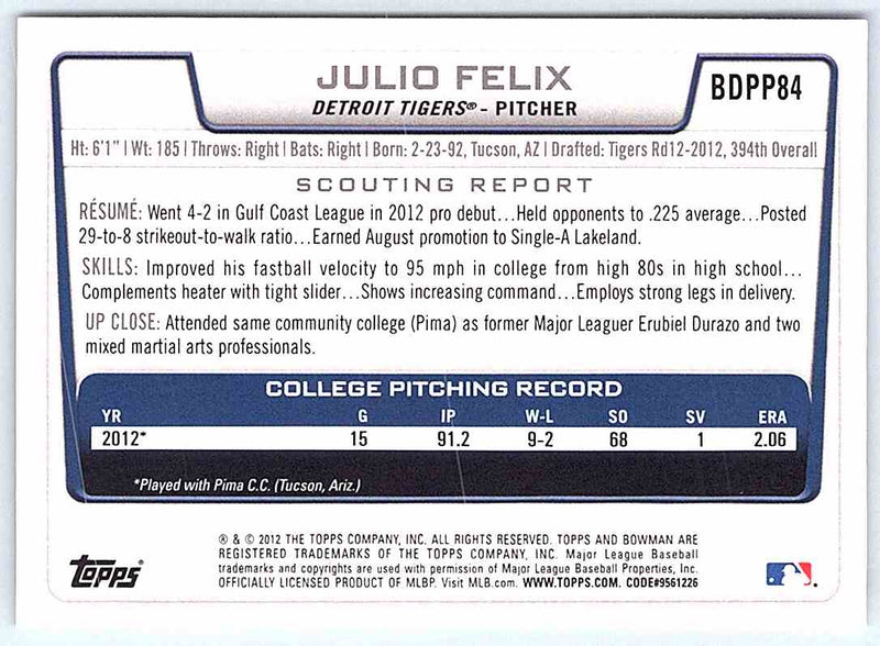 2012 Bowman Julio Felix