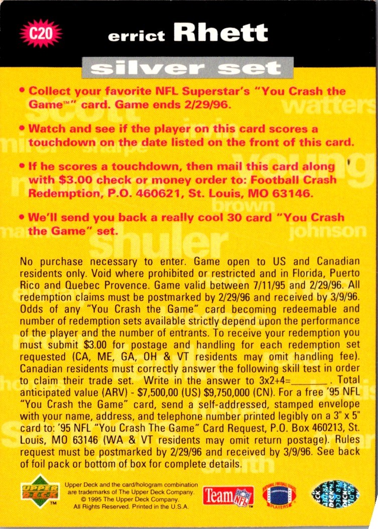 1995 Collector's Choice You Crash the Game Silver Errict Rhett