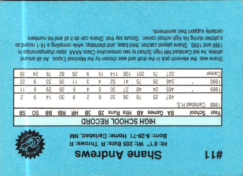 1990 Classic Draft Picks Shane Andrews
