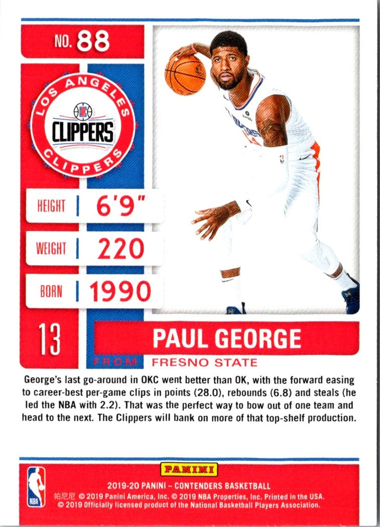 2019 Panini Contenders Paul George