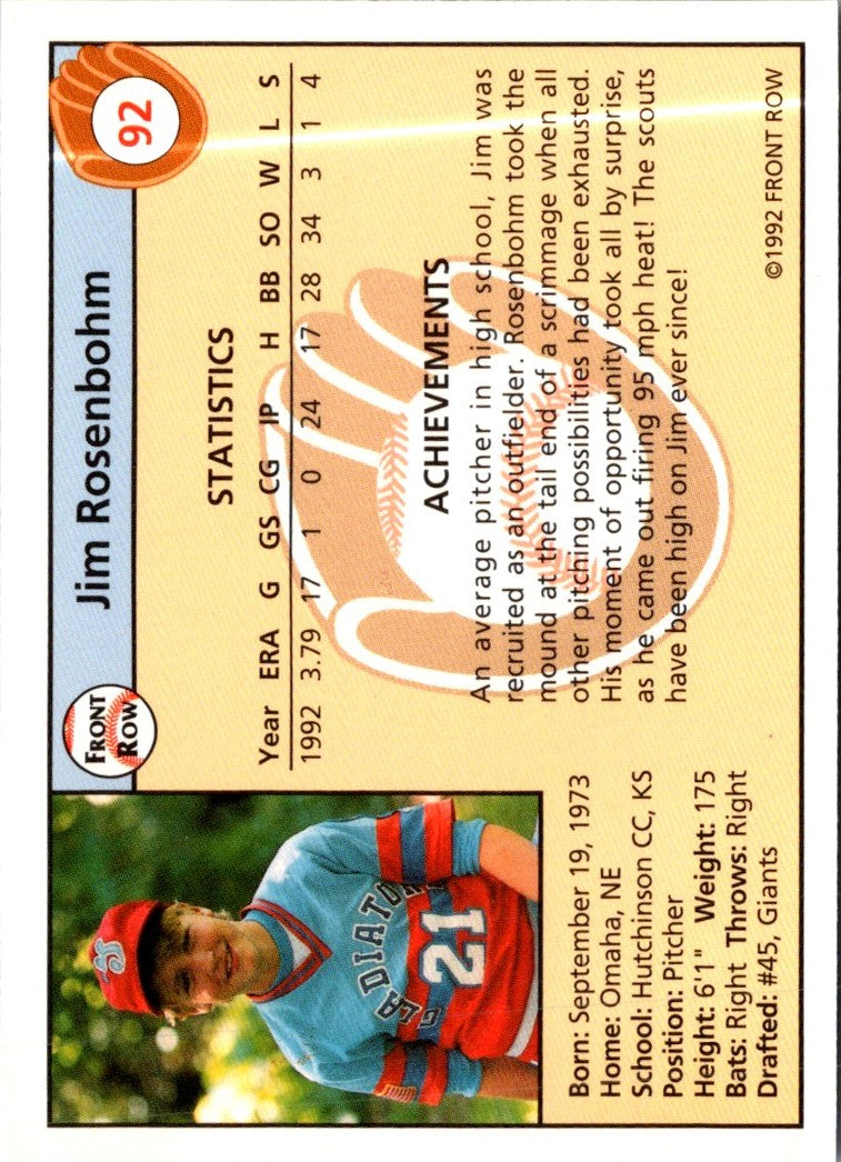 1992 Front Row Draft Picks Jim Rosenbohm
