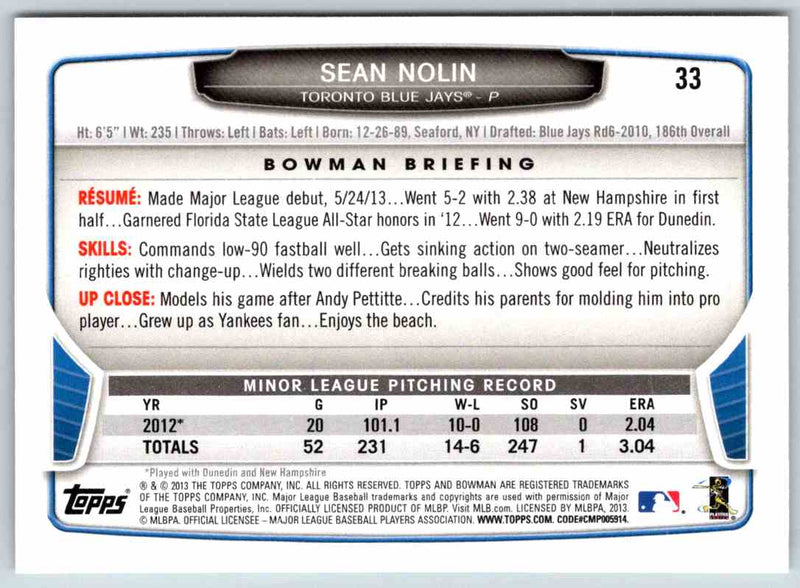 2013 Bowman Sean Nolin