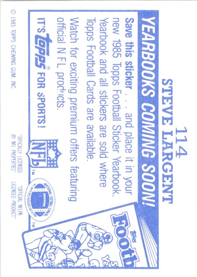1985 Topps Coming Soon Stickers Steve Largent