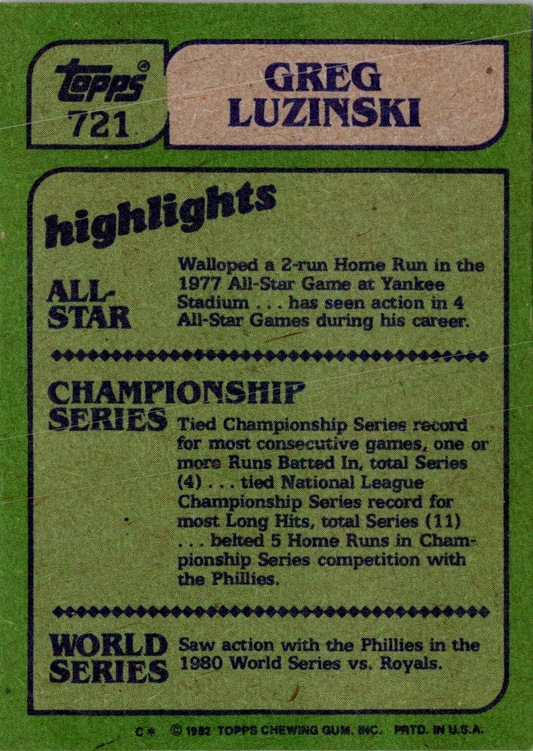 1982 Topps Greg Luzinski