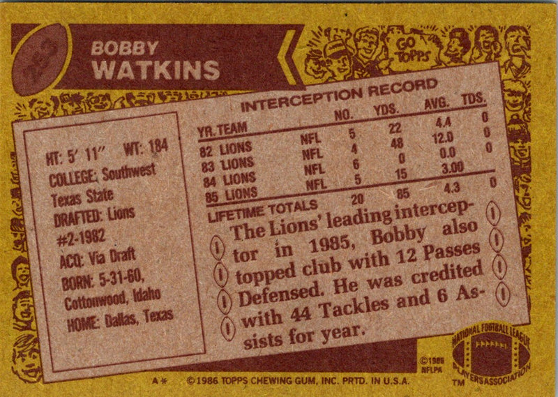 1986 Topps Bobby Watkins