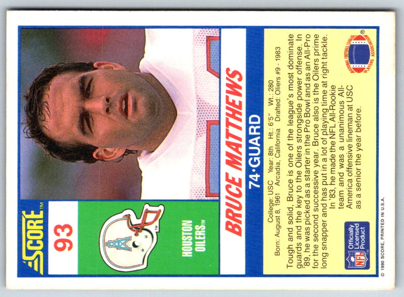 1990 Score Bruce Matthews