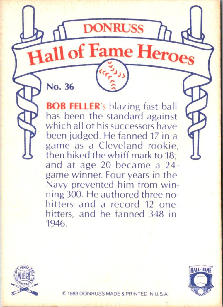 1983 Donruss Hall of Fame Heroes Bob Feller