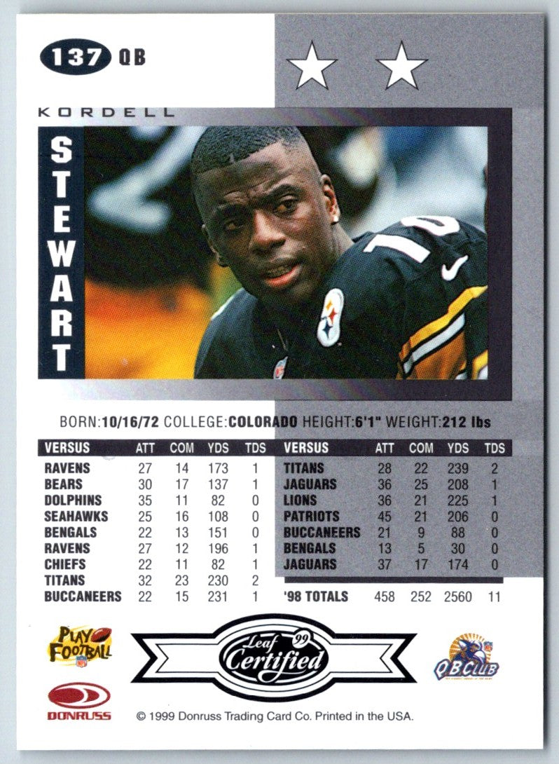 1999 Leaf Certified Kordell Stewart