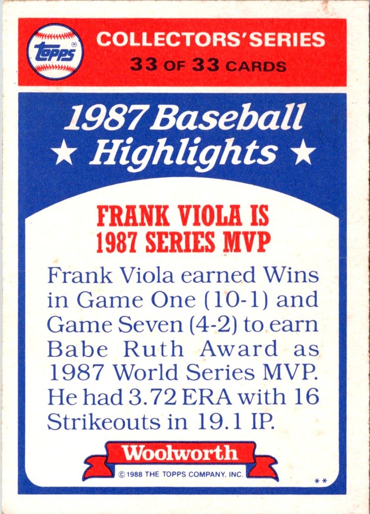 1988 Topps Woolworth Baseball Highlights Frank Viola