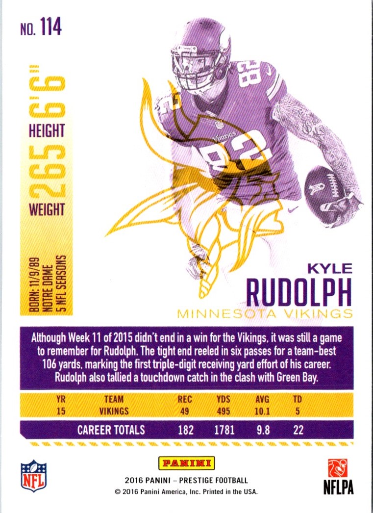 2016 Panini Prestige Kyle Rudolph