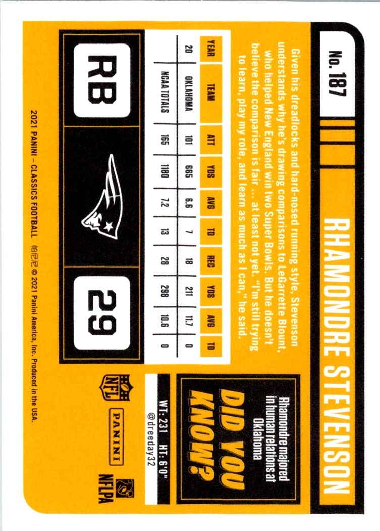 2021 Panini Classics Rhamondre Stevenson