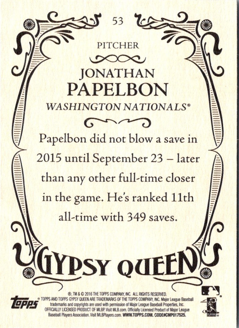 2016 Topps Gypsy Queen Jonathan Papelbon