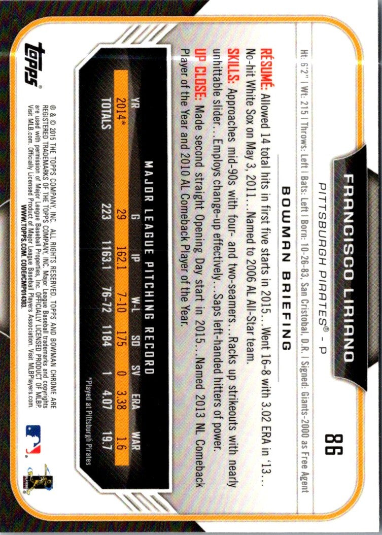 2015 Bowman Chrome Francisco Liriano