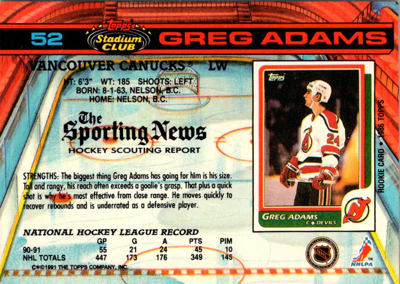 1991 Stadium Club Greg Adams