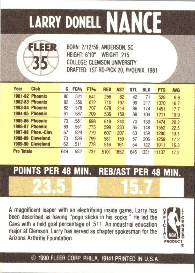 1990 Fleer Larry Nance