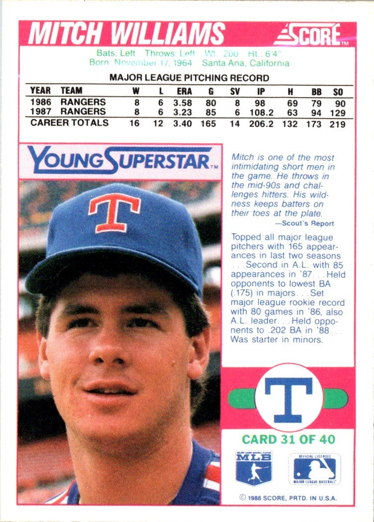 1988 Score Young Superstars II Mitch Williams