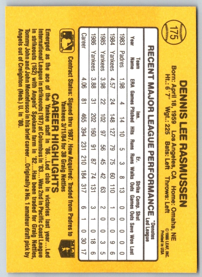 1987 Donruss Dennis Rasmussen