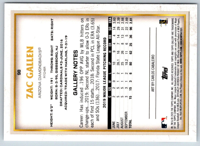 2020 Topps Gallery Zac Gallen